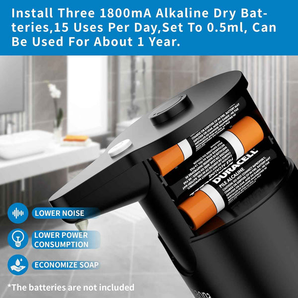 Aunmaon Automatic Soap Dispenser Touchless, Hands-Free, Multi Adjustable Volume, Long Battery Life, Compatible with Thick & Thin Dish/Hand Soap for Bathroom and Kitchen, Easy for Toddlers, Black
