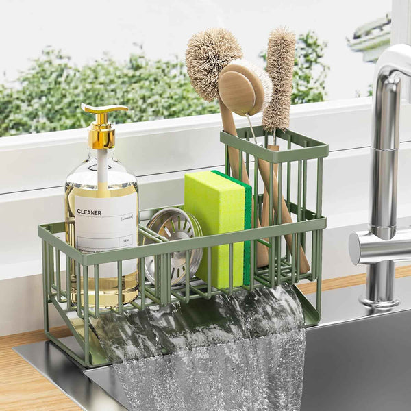 Cisily Sink Caddy Sponge Holder for Kitchen with Brush Holder and Stainless Steel Self Drain Tray, Rustproof Kitchen Sink Organizer for Sponge, Soap Dispenser Storage Accessories