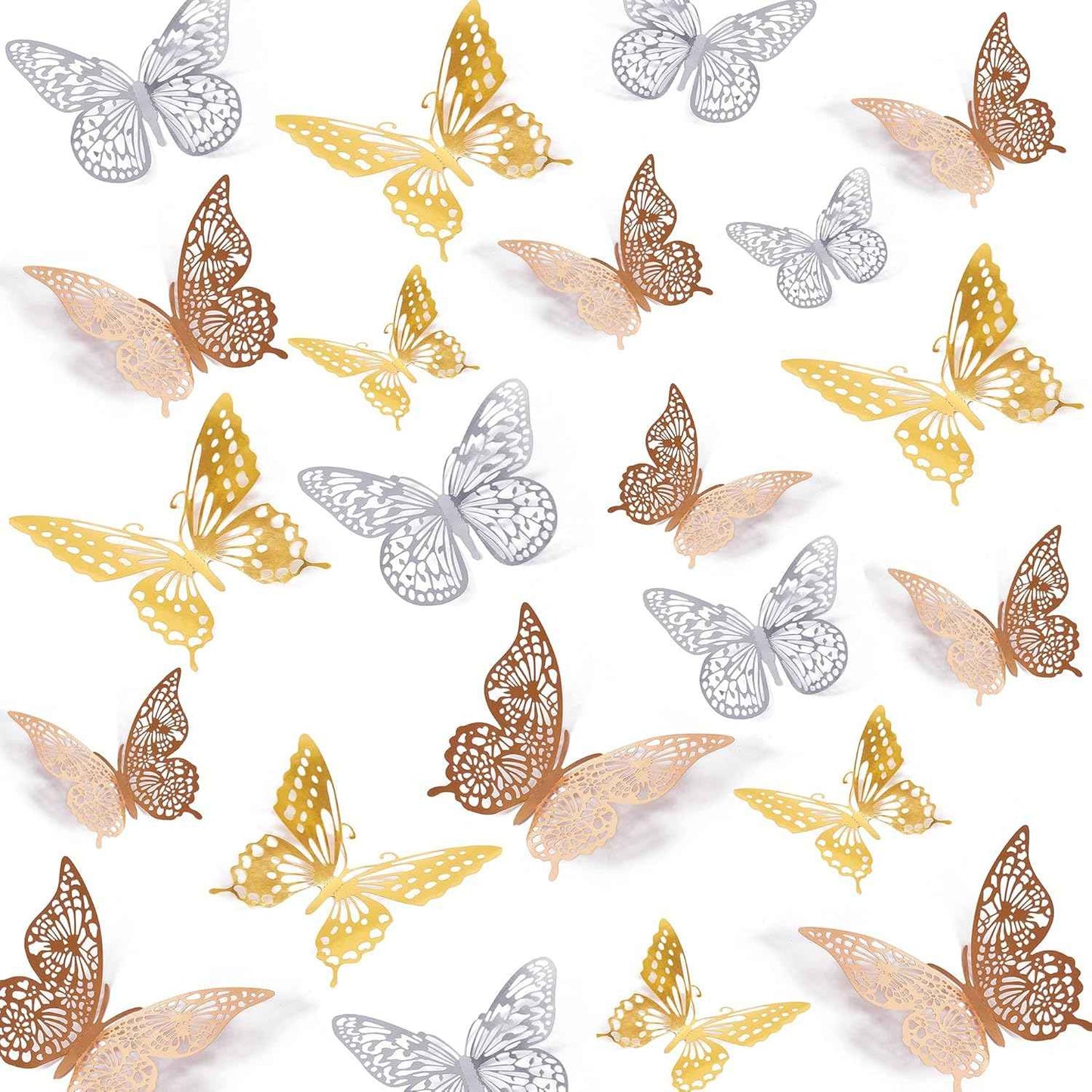 SAOROPEB 3D Butterfly Wall Decor - 48 Pcs, 4 Styles, 3 Sizes, Gold Butterfly Decorations for Birthday & Party Celebrations, Removable Stickers