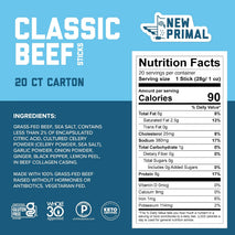 Grass Fed Beef Sticks, 20 Pack, 8g Protein, 90 Calories, Keto, Gluten Free, Sugar Free
