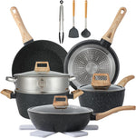 16-piece non-stick cookware set with aluminum core and bakelite handles