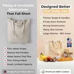 VeraMia Canvas Grocery Bag 3pc XL Set with Real Pockets, Long Shoulder Strap and Short Handle. Heavy Duty, Foldable, Washable