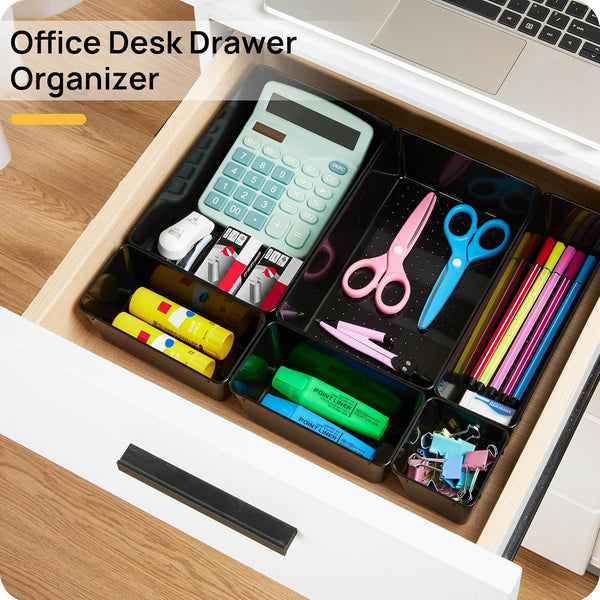 Vtopmart Office Desk Drawer Organizers Set, 25 PCS Plastic Trays, Storage Bins for Desk Accessories and Bathroom