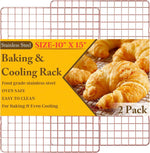 2PCS Cooling Racks for Cooking and Baking - 10" x 15"Heavy Duty Stainless Steel Wire Rack for Baking, Grilling, Roasting - Oven & Dishwasher Safe - Fits Jelly Roll Sheet Pan-Silver