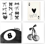 okaxscm Sage Green Coquette Trendy Preppy Wall Art Prints Set of 4, Coquette Preppy Room Decor Aesthetic, Green Bow Disco 8 Ball Cherry Wall Decor Posters for Girls Bedroom Dorm, 8x10 Unframed