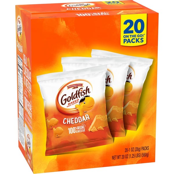 Goldfish Cheddar Cheese Crackers, 20 Count Box, 1 oz On-the-Go Snack Packs