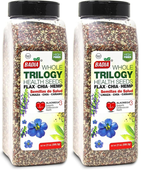 Badia Trilogy Health Seed Blend, Gluten-Free, High Fiber, Omega-3, 21 oz, Flax, Chia, Hemp Seeds