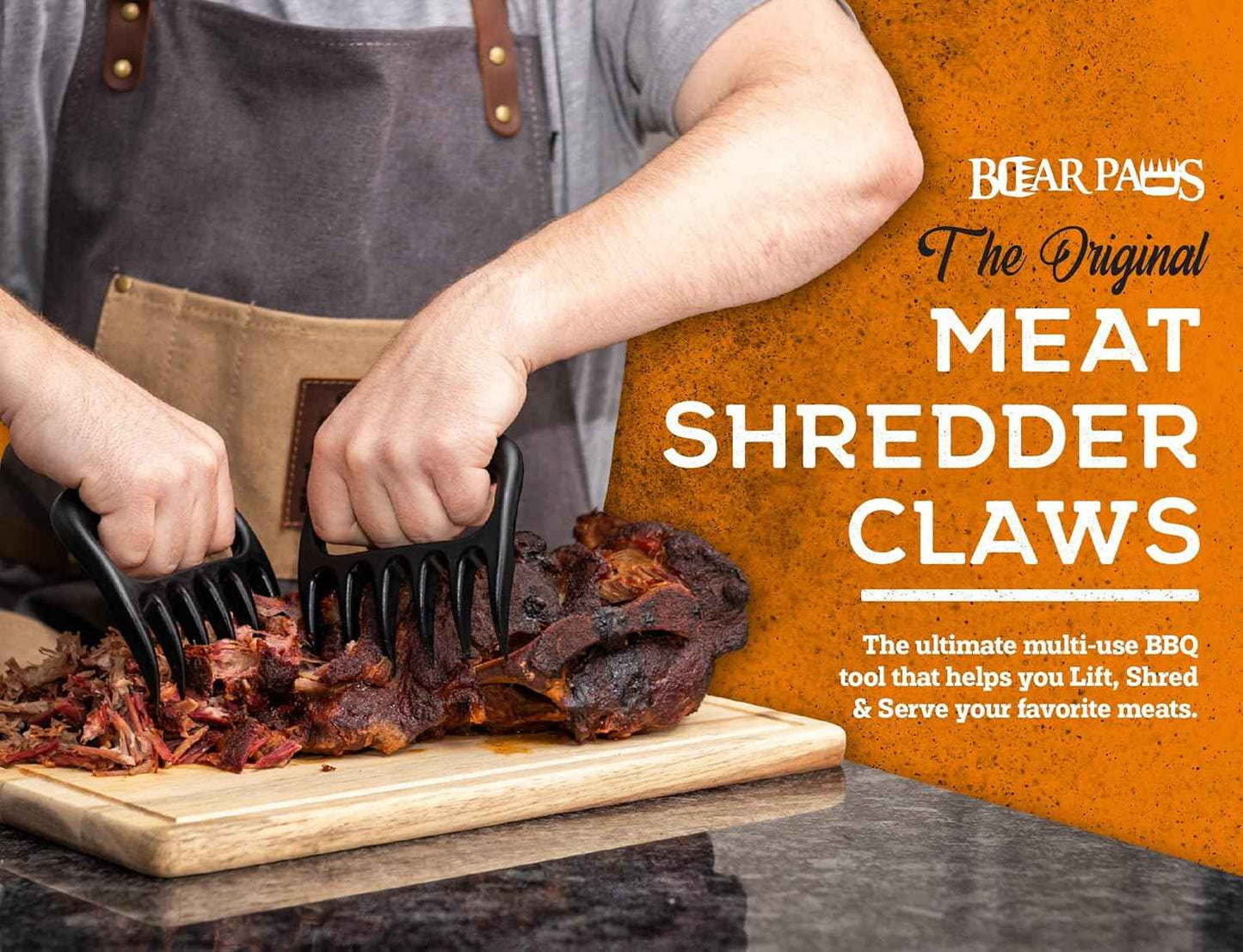 Bear Paws Meat Claws - The Original Meat Shredder Claws for Pulled Pork, USA Made - Easily Lift, Shred, Pull and Serve Pork, Chicken, Brisket and Turkey - Gift for Dad on Father's Day! (Gray)