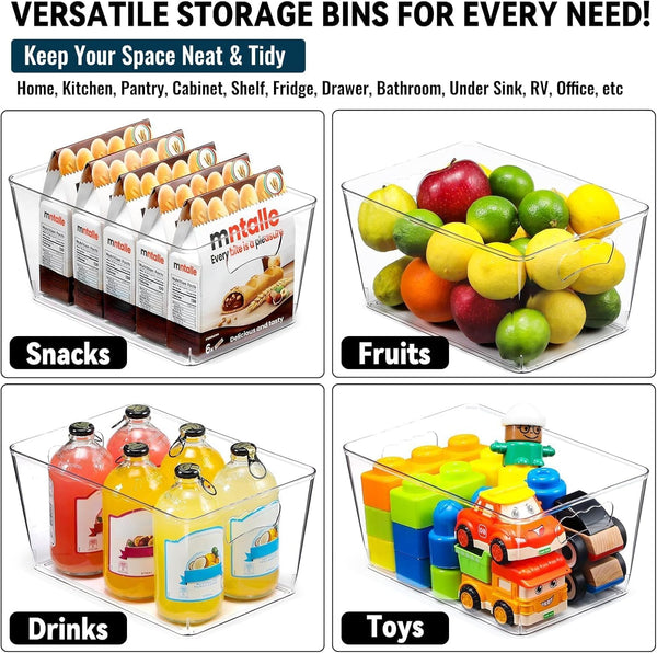 12 pack large clear storage bins with handles and labels for home organization