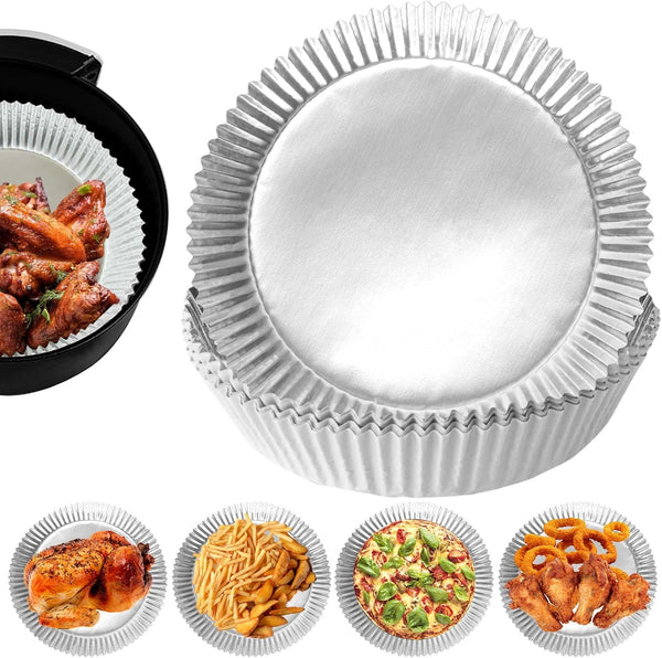 Air Fryer Paper Liners, 100Pcs Aluminum Foil Air Fryer Disposable Paper Liner, 6.3” Square Non-stick Sheets, Food Grade Aluminum Foil for Baking, Frying, Grilling, Roasting Microwave
