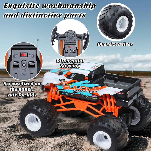 kidcia 1:16 scale rc monster truck for kids 4-12, 2.4ghz all terrain car with durable components