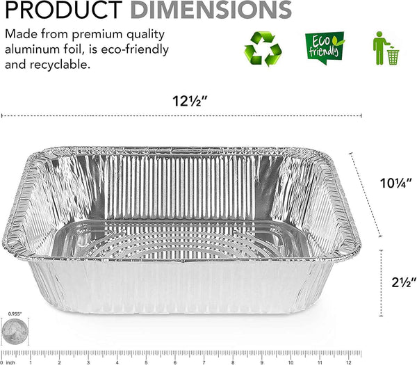Stock Your Home 30 Pack Aluminum Foil Pans 9x13 Disposable Foil Pans, Half Size Steam Table Deep Trays