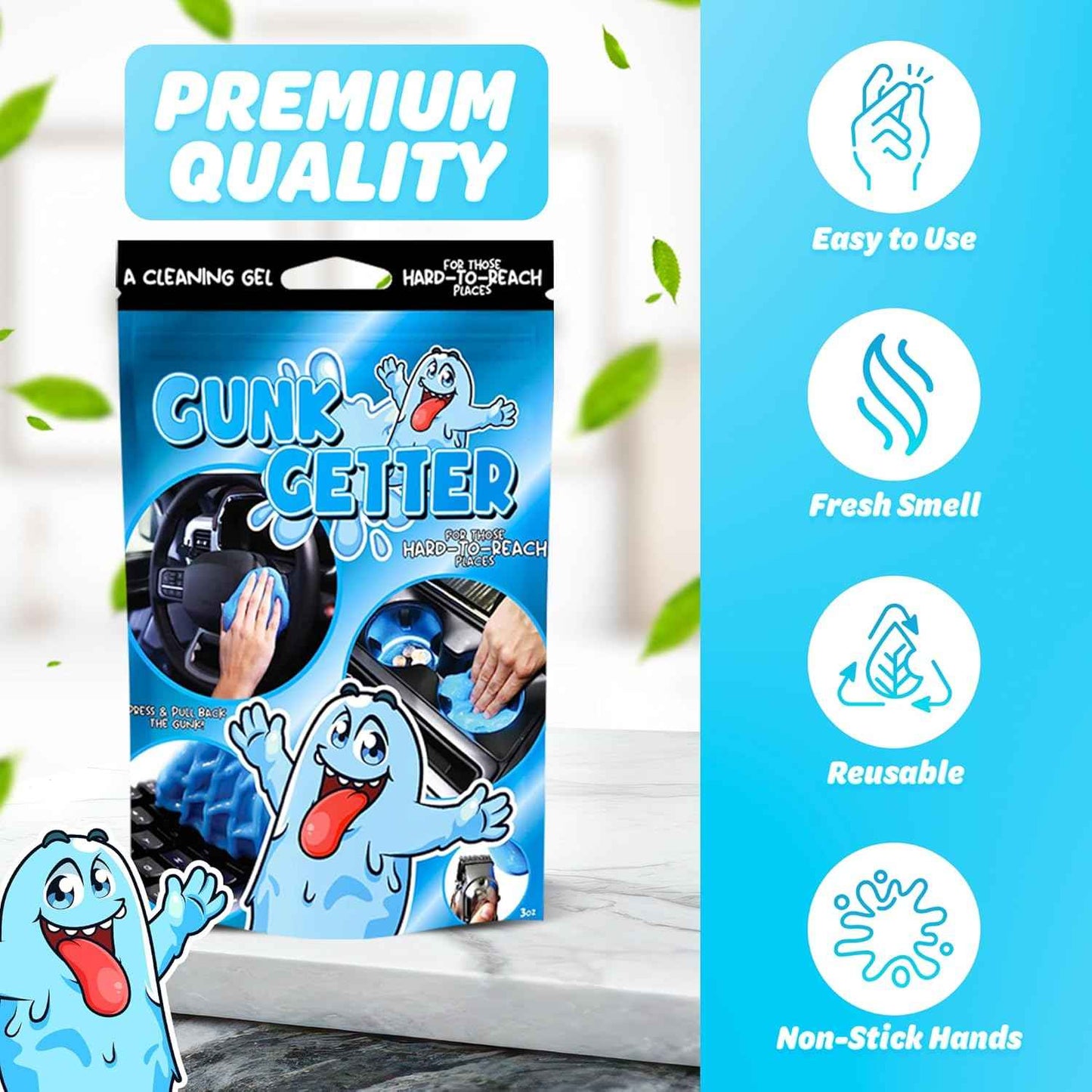 PeerBasics, Cleaning Gel for Those Hard to Reach Places, Automotive Cup Holder Electronic Keyboard Office, Slime Gel Cleaner Dust Crumb Removal (Resealable Pouch, Blue, 3oz)