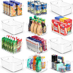 12-pack clear plastic storage bins for organizing and labeling
