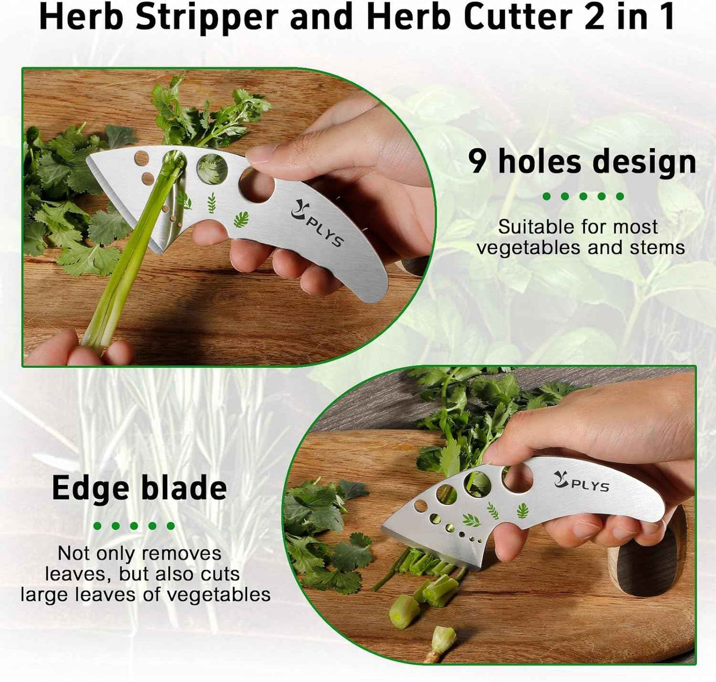 Plys Herb Stripper Tool 9 Holes - Stainless Steel Kitchen Herb Stripping Tool, Herb Leaf Peeler for Kale, Chard, Collard Greens, Rosemary, Thyme, Parsley and Basil, 2025 Professional Kitchen Gadgets