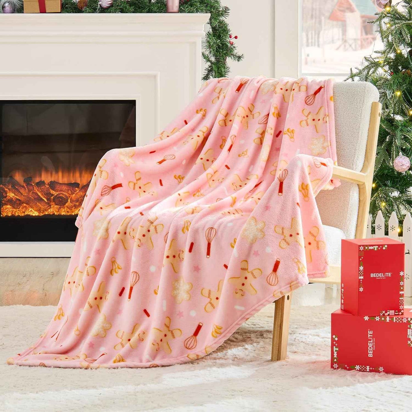 BEDELITE Christmas Throw Blanket– Cozy Holiday Blanket with Red Snowflake Design, Soft Lightweight Fleece Christmas Blanket for Couch & Bed, Festive Home Décor & Gift, 50"x60"
