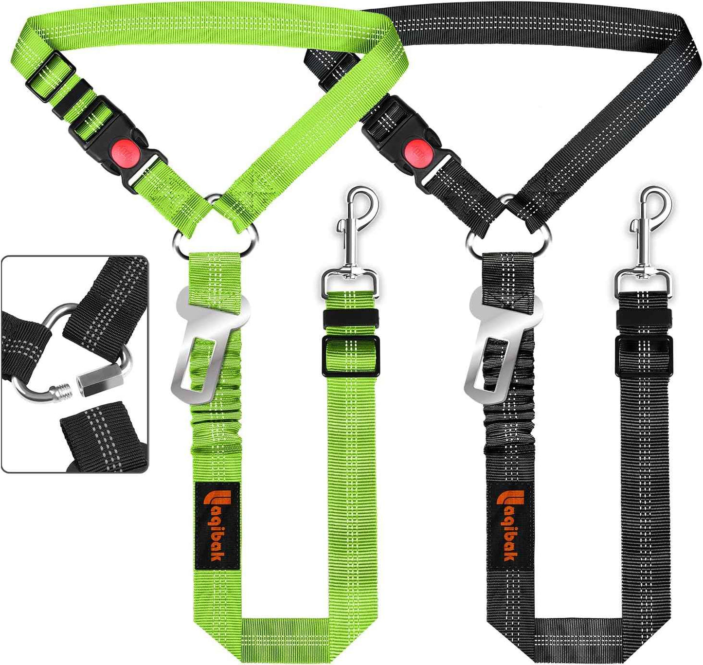 Removable Dog Seat Belt Harness for Car, 3 in 1 Pet Dog Car Seatbelt Leash, Retractable Restraint Secures to Vehicle Headrest & Adjustable Reflective Bungee Dog Seatbelt Tether, Blue and Black