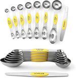 Spring Chef Stainless Steel Magnetic Measuring Spoons Set with Strong N45 Magnets, Heavy Duty Metal Kitchen Gadgets for Baking & Cooking, Fits in Most Kitchen Spice Jars, Set of 8 with Leveler, Black