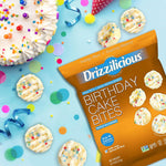 Mini flavored rice cakes in birthday cake flavor, 90 calories per bag, vegan and gluten free