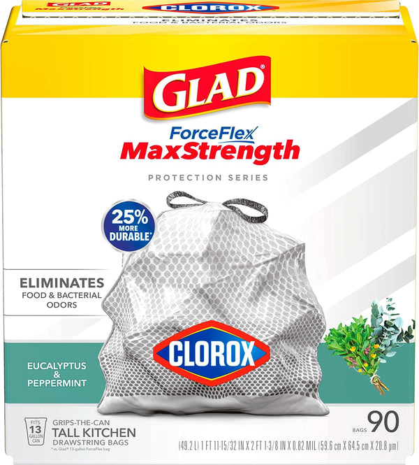 Glad Tall Kitchen Trash Bags 13 Gallon, MaxStrength Cherry Blossom Garbage Bags, Drawstring, 90 Count - Rayz Mart