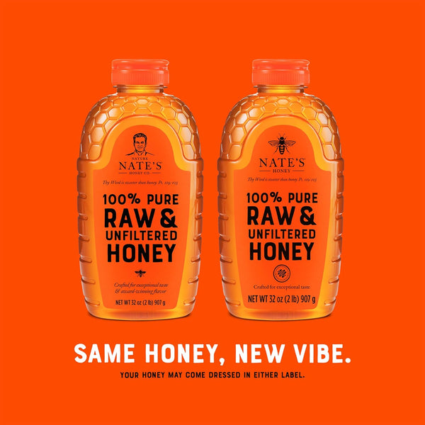 Nate's 100% Pure, Raw & Unfiltered Honey - Award-Winning Taste, 32oz Squeeze Bottle