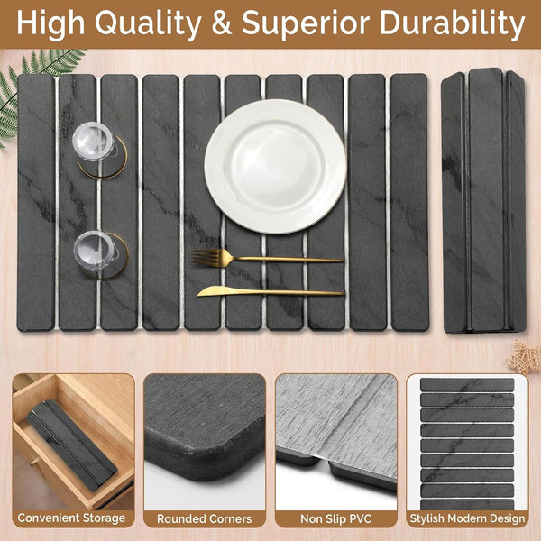 Large Stone Dish Drying Mat for Kitchen Counter, Dark Gray, 24"×16" & 8"x4"