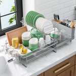 Kitsure Large Dish Drying Rack with Extendable Design for Kitchen Countertops