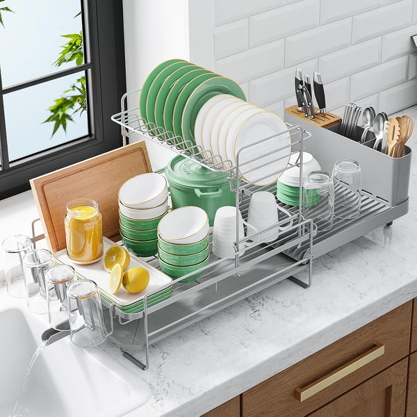 Kitsure Large Dish Drying Rack with Extendable Design for Kitchen Countertops