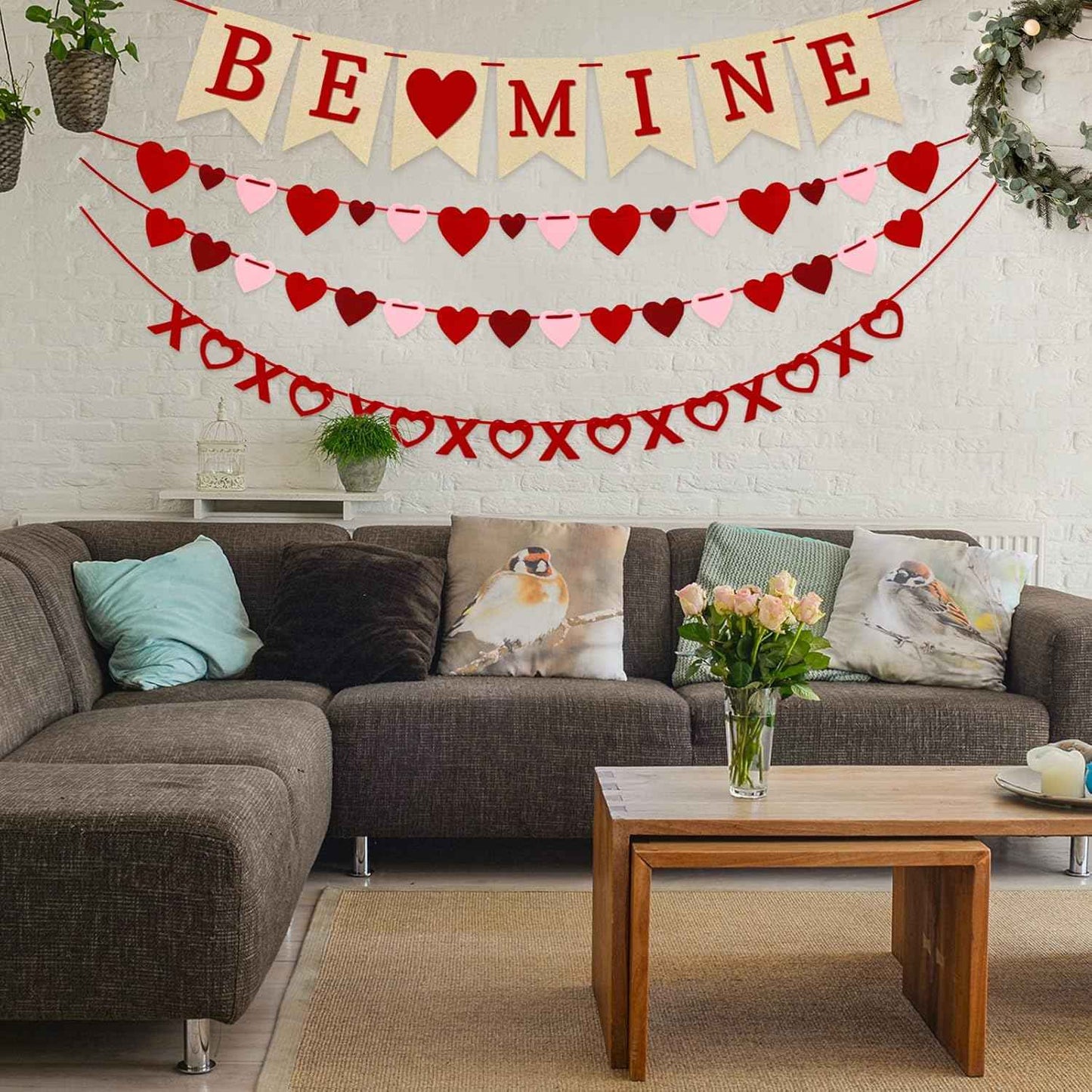 4Pcs Valentines Day Decorations Valentines Day Decor No DIY Required Handmade BE Mine Love Heart XO Garlands Banner for Home Wedding Party Anniversary