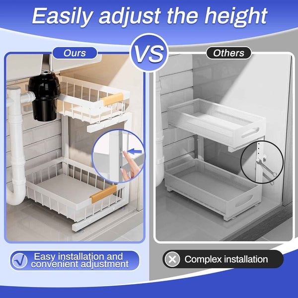 ADBIU Under Sink Organizer, 2 Pack 2 Tier Expandable Height Kitchen Bathroom Cabinet Organizers