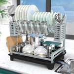 Large capacity 2-tier dish drying rack with stainless steel construction