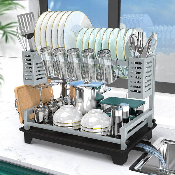 Large capacity 2-tier dish drying rack with stainless steel construction