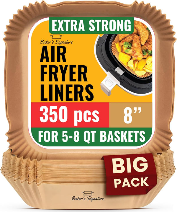 250 pcs Air Fryer Liners, Disposable Airfryer Paper Liners – Non-Stick and Oil Proof for Easy Cleanup, Great for Oven, Pans & Baking – 8” Square for 5-8 qt Basket by Baker's Signature