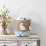 handmade wooden easter bunny basket with diy tag for kids boys girls easter egg hunt storage (blue)
