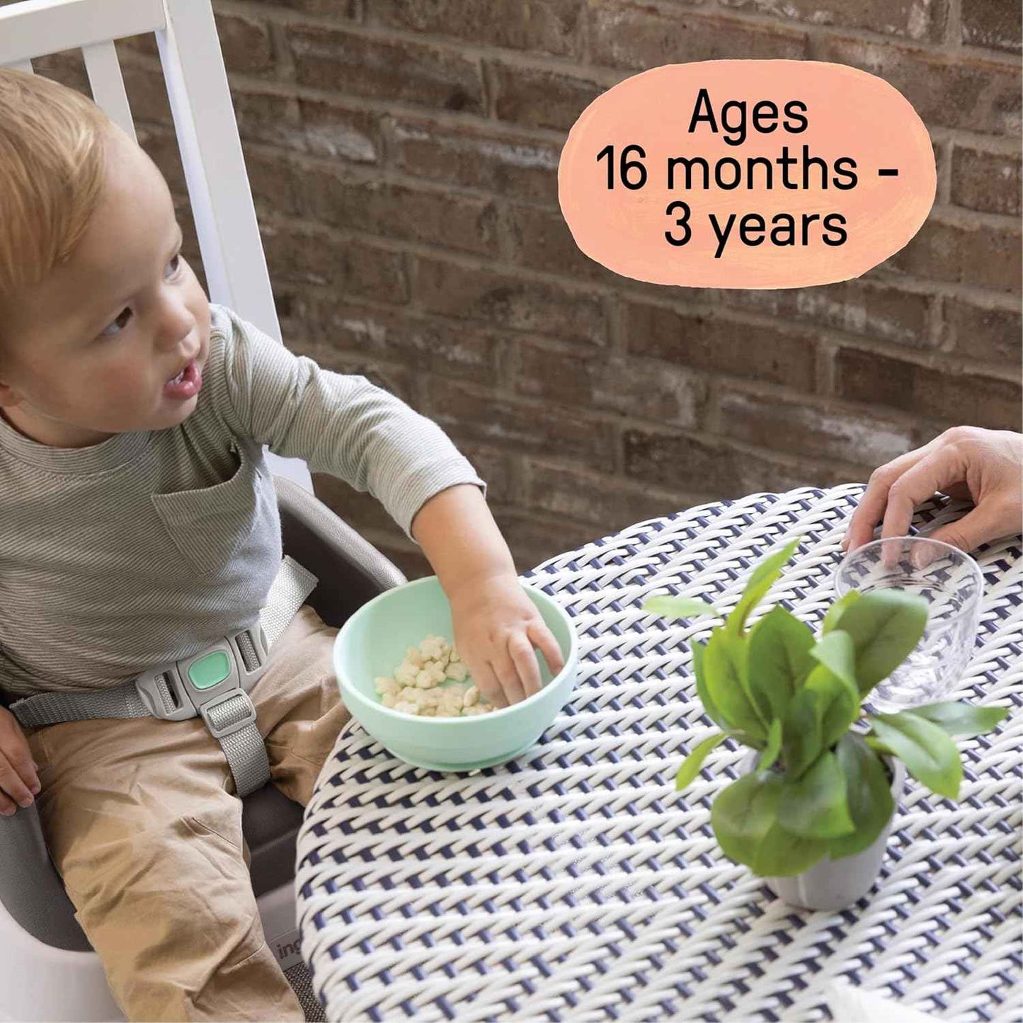 Ingenuity SmartClean Toddler Booster Seat for Kitchen Chair with Lightweight Design, 3-Point Harness Strap, Slate Color