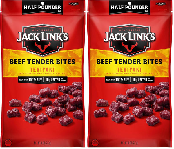 Jack Link's Teriyaki Beef Tender Bites, 8 oz Bag, Ready to Eat Protein Snacks