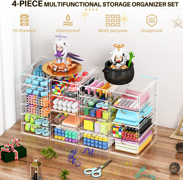 Acrylic Makeup Organizer with 19 Drawers for Bathroom Vanity Desk