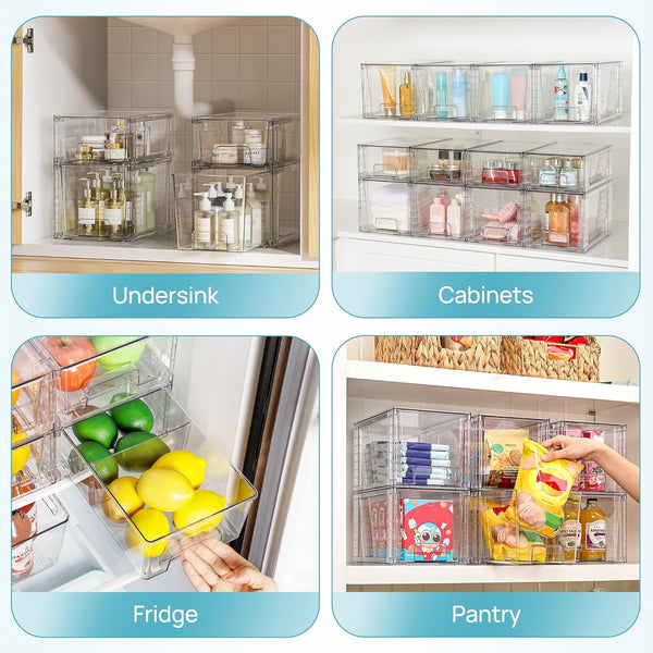 Vtopmart Clear Stackable Storage Drawers for Kitchen and Bathroom Organization