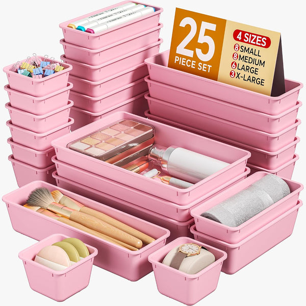 25 PCS Plastic Drawer Organizers Set for Makeup and Desk Drawers