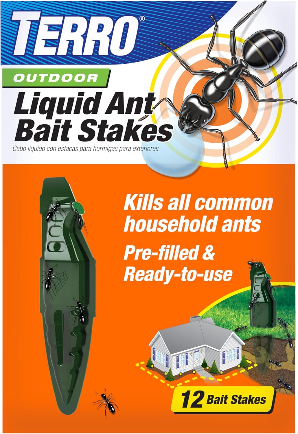 TERRO Liquid Ant Baits - T1813B - Outdoor Ready-to-Use Terro Ant Traps, Kills Household Ants, 12 Stakes