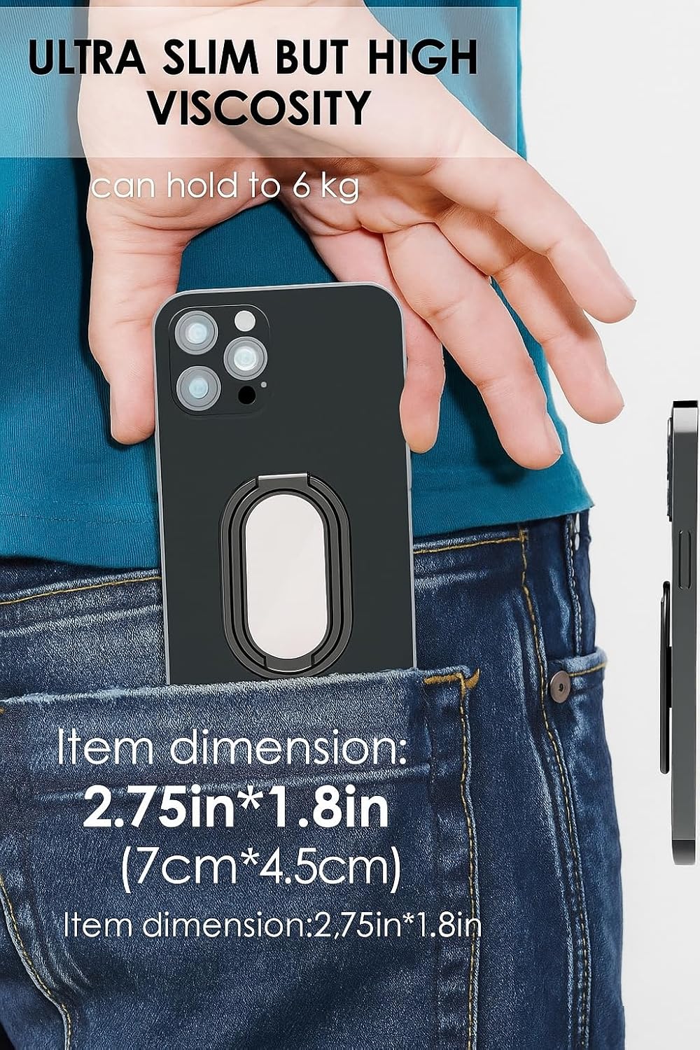 Phone Holder Foldable Phone Stand Phone Ring Holder Finger Kickstand 360° Rotation Cell Phone Stand Metal Phone Grip for Magnetic Car Mount Sticky Phone Grip Compatible with Most Smartphones