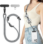SURPHY Phone Lanyard, Adjustable Phone Strap Crossbody with 2 Pack Cell Phone Tether Tab, Premium Metal Buckles, Skin-Friendly, Universal Cell Phone Lanyard Crossbody for Women and Men, Black