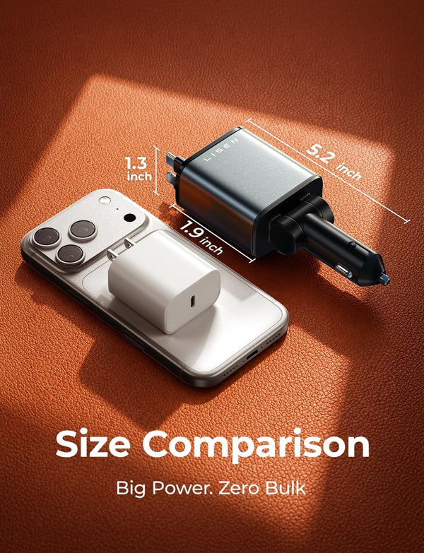 LISEN Retractable Car Charger, 84W Car Charger USB C Fast Charger Adapter for iPhone, Car Accessories for Men Women, Gifts for Fathers Day for Men Dad Husband, for iPhone 17 16 15 14 13 12 11 Samsung