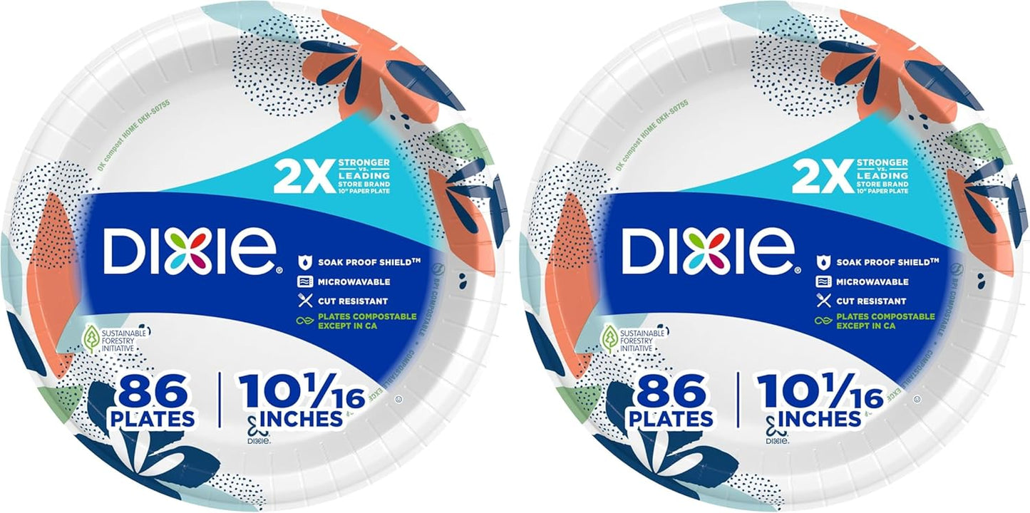 Dixie Large Paper Plates, 10 Inch, 54 Count, 2X Stronger*, Microwave-Safe, Soak-Proof, Cut Resistant, Disposable Plates For Everyday Breakfast, Lunch, & Dinner Meals