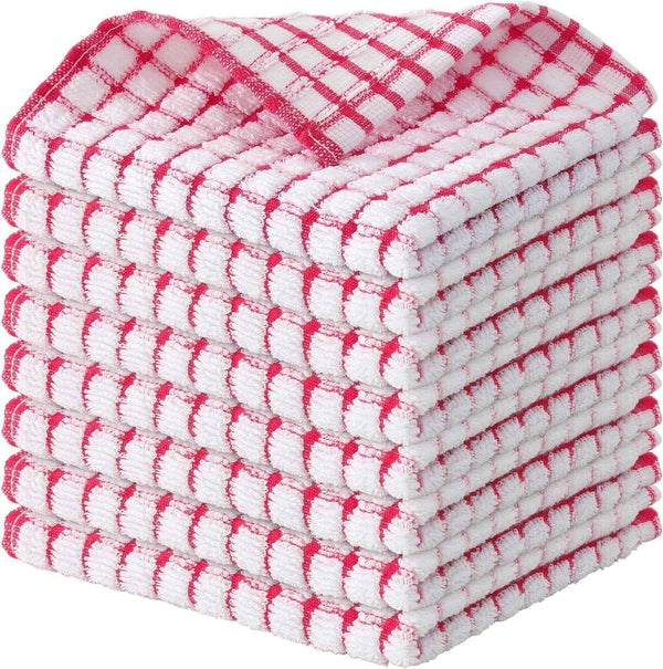Kitinjoy Cotton 8 Pack Terry Kitchen Dish Cloths, 12 x 12 Inches Super Soft and Absorbent Dish Rags, Quick Drying Dish Towels for Washing Dishes, Mixed Color