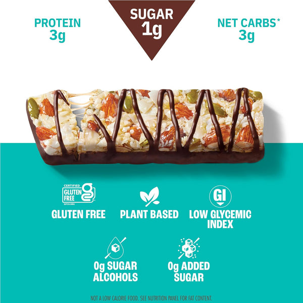 Munk Pack Coconut Almond Dark Chocolate Nut Bars, 12 Count, Gluten Free, Keto, Low Carb, 5g Fiber, Plant Protein