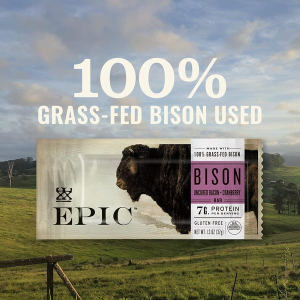 Grass-Fed Bison and Uncured Bacon Protein Bars, 12 Count, 15.6 oz Box