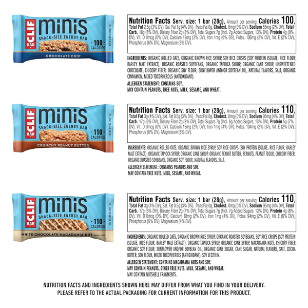 CLIF BAR Minis Variety Pack Made with Organic Oats Non-GMO Plant Based Snack-Size Energy Bars