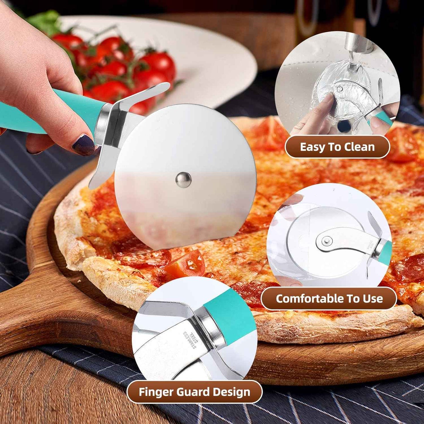 Premium Ultra Sharp Stainless Steel Pizza Cutter Wheel with Non-Slip Soft Grip Handle