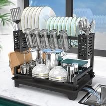 Large capacity 2-tier dish drying rack with stainless steel construction